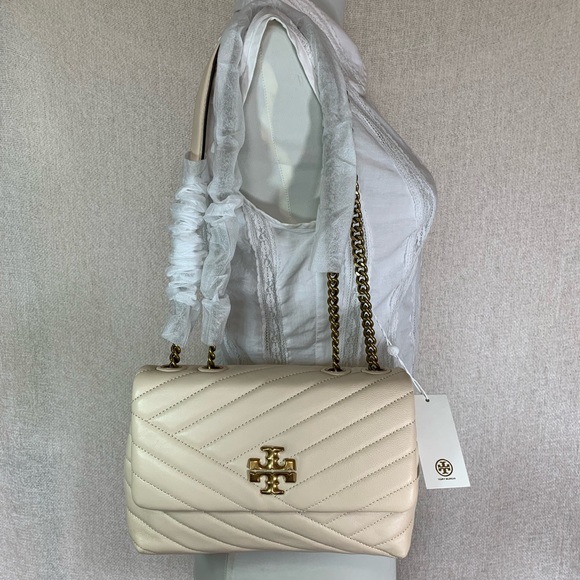 Tory Burch Kira Chevron Cream Leather Small Convertible Shoulder/Crossbody Bag - Picture 13 of 16